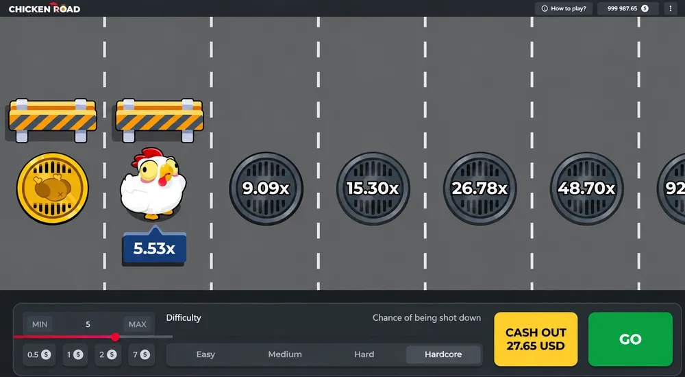 Real Chicken Road gameplay screen with rising multipliers and cash out option